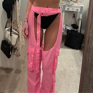 Hot pink rave pants cut out